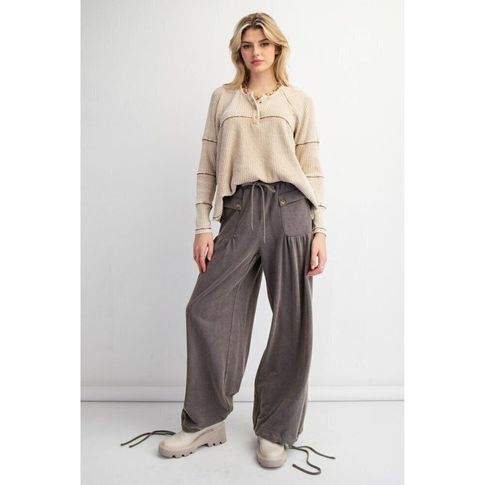 Ready For Takeoff Mineral Washed Terry Knit Pants in Ash Blue - Picture 3 of 9